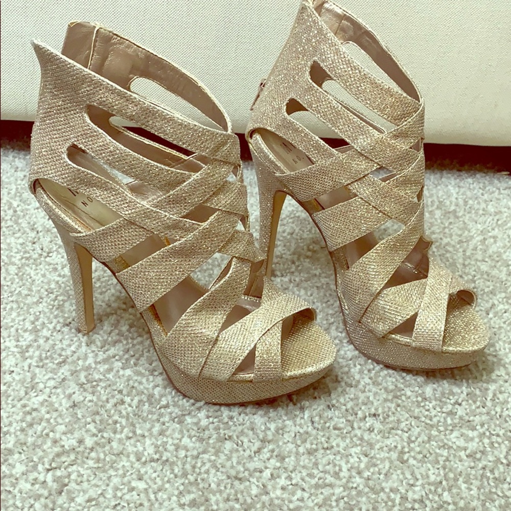 Mix No. 6 Gold Strap Platform Heels